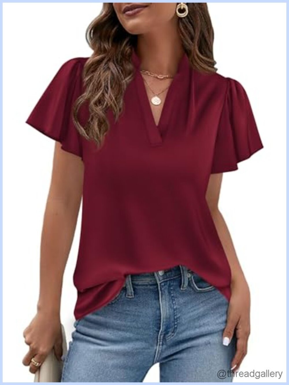 Satin Blouse V-Neck Cap Sleeve Dressy Casual Summer Top